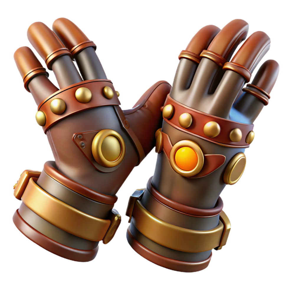 splendid remarkable Steampunk gloves illustration with articulated fingers and gauntlets. NO BACKGROUND with Transparent Background. png