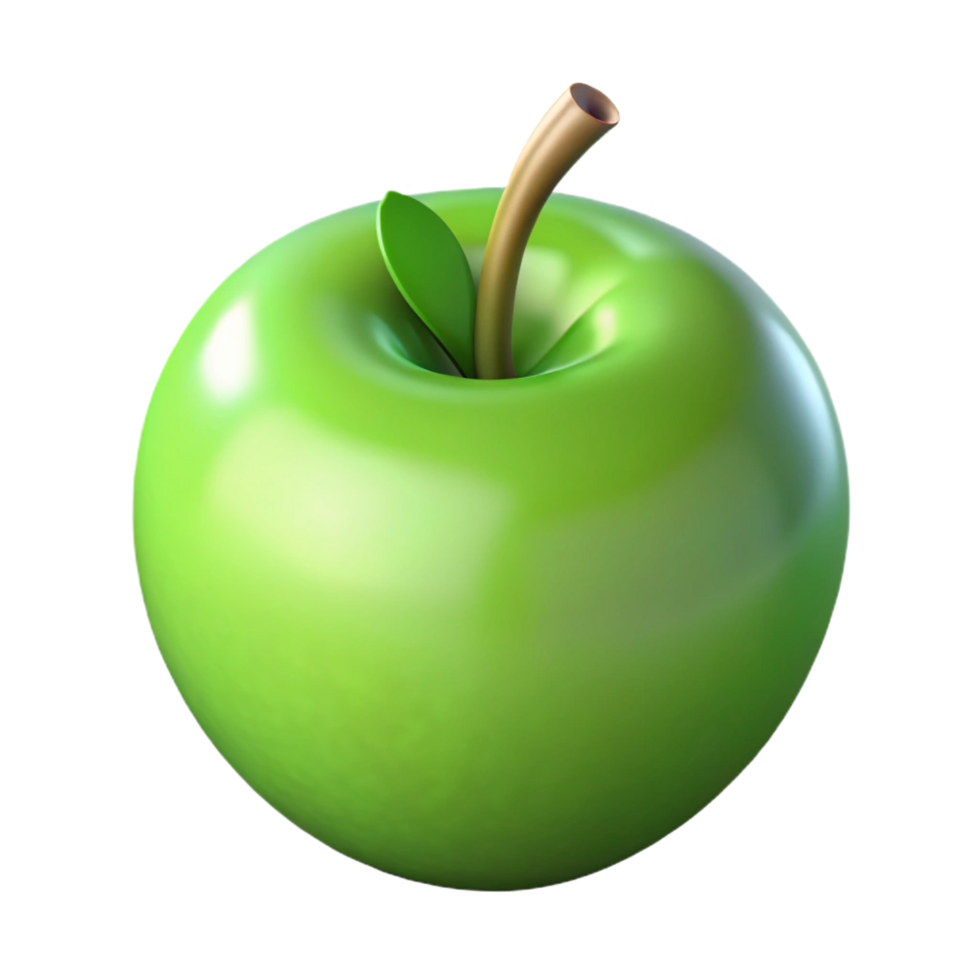 enchanting quintessential Ripe green apple with stem NO BACKGROUND with Transparent Background. png