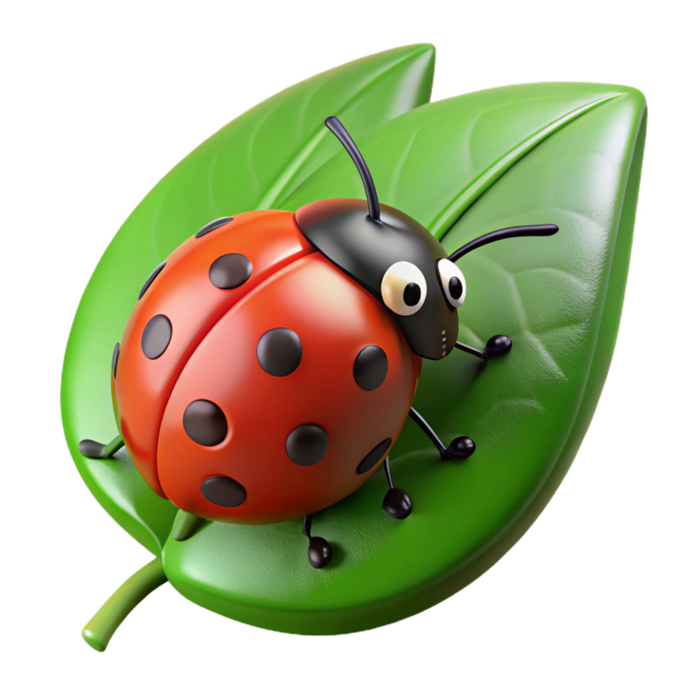 glorious dreamy artistic Close-up of a ladybug on a green leaf NO BACKGROUND with Transparent Background. original png