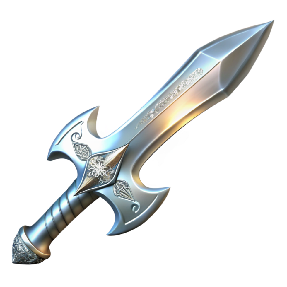 glorious gothic A single, gleaming silver sword with intricate elven runes, NO BACKGROUND with Transparent Background. perfect clarity png