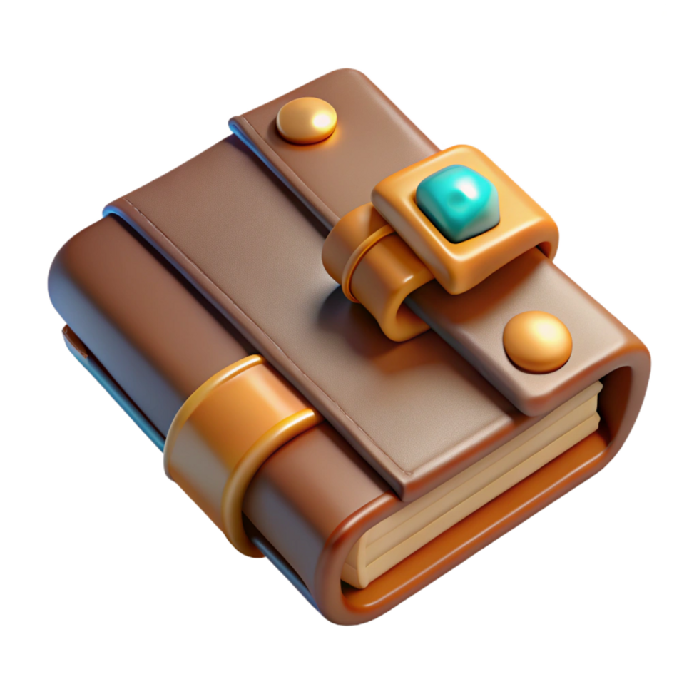 quintessential avant-garde A leather-bound spellbook with metallic clasps, NO BACKGROUND with Transparent Background. high quality png