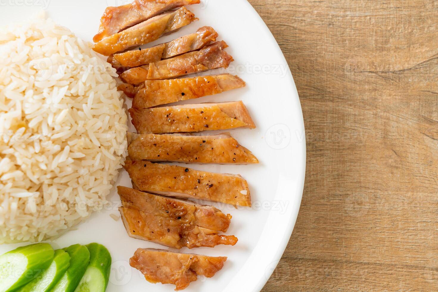 Grilled Chicken with Steamed Rice - Asian food style photo