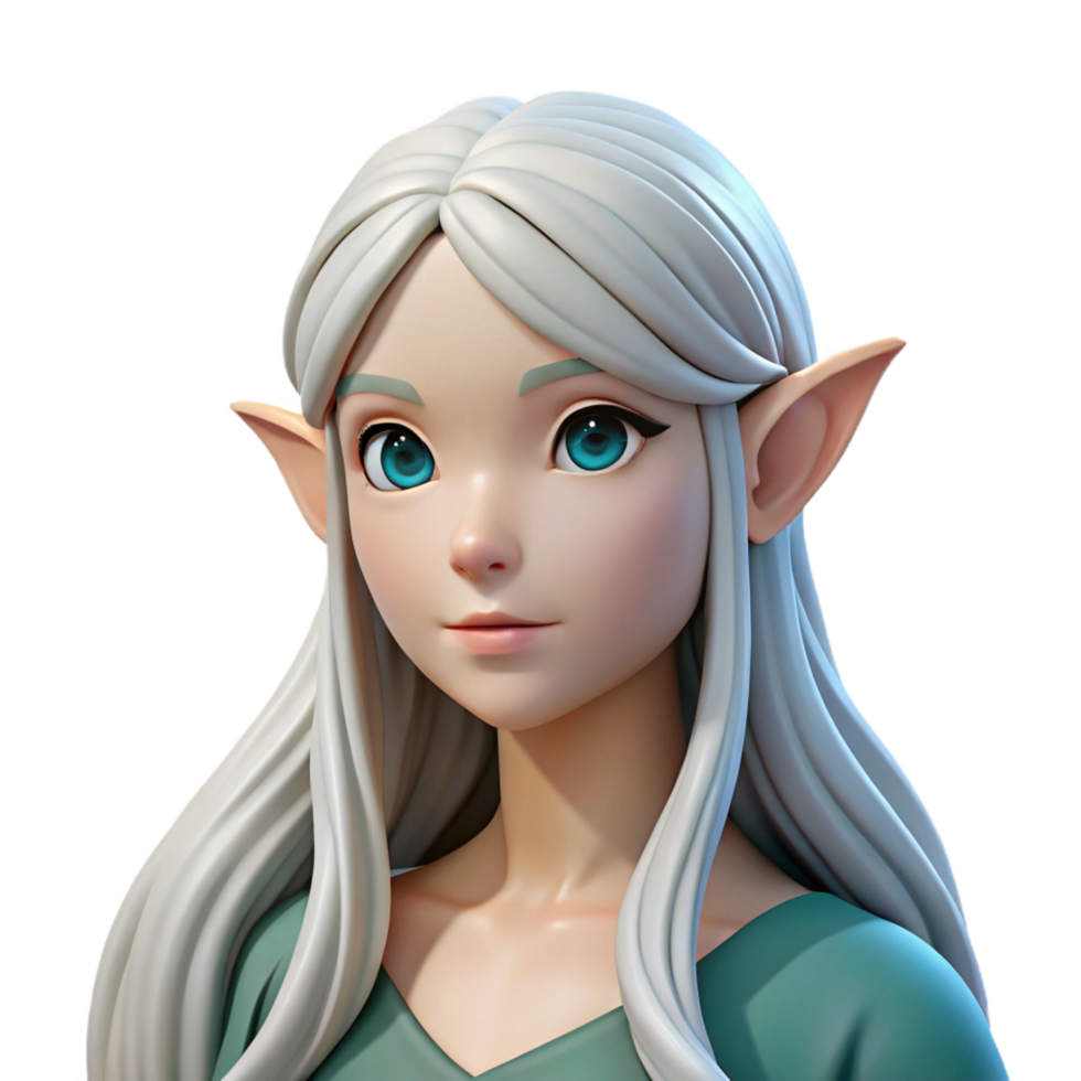 intense glorious A beautiful elf maiden with flowing white hair, NO BACKGROUND with Transparent Background. refined png