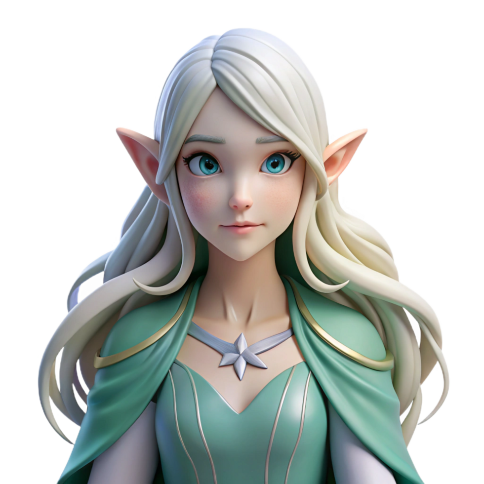 rare geometric A beautiful elf maiden with flowing white hair, NO BACKGROUND with Transparent Background. top-tier png