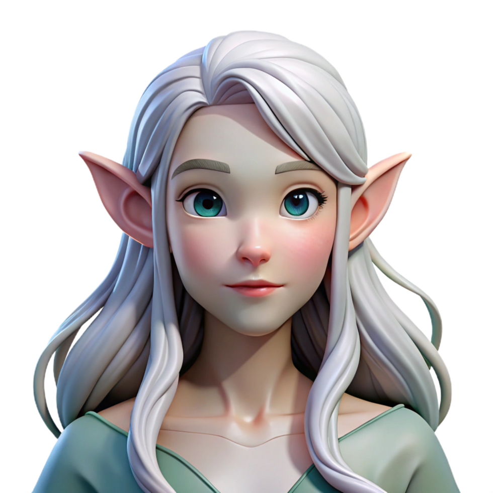 extraordinary unparalleled A beautiful elf maiden with flowing white hair, NO BACKGROUND with Transparent Background. png
