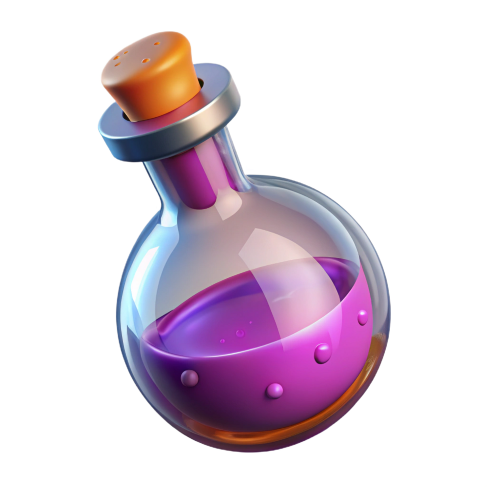 exquisite standout A powerful magic potion bubbling in a glass vial, NO BACKGROUND with Transparent Background. png