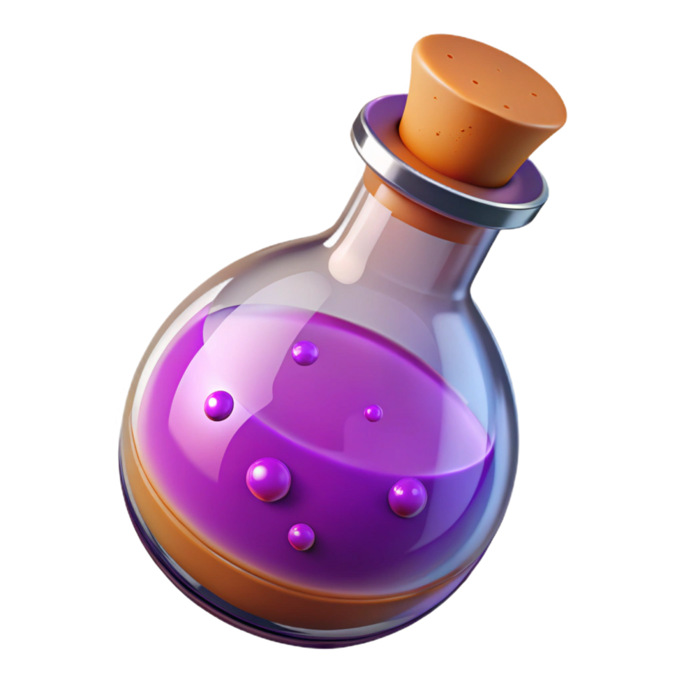 ethereal impressive A powerful magic potion bubbling in a glass vial, NO BACKGROUND with Transparent Background. genuine png