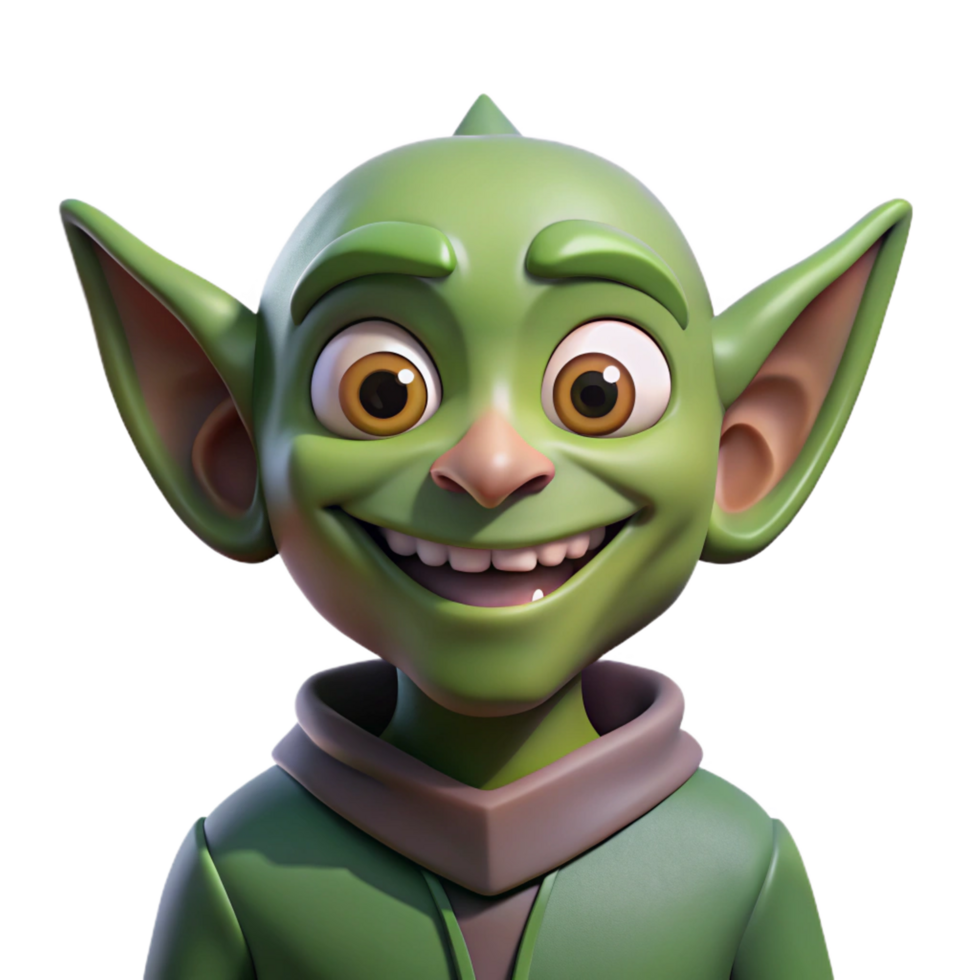 hypnotic playful mid-century A mischievous goblin with pointed ears, NO BACKGROUND with Transparent Background. 8K png