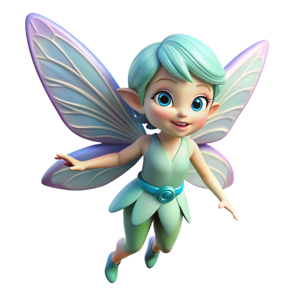 elegant passionate futuristic A playful pixie with shimmering wings, NO BACKGROUND with Transparent Background. 4K png