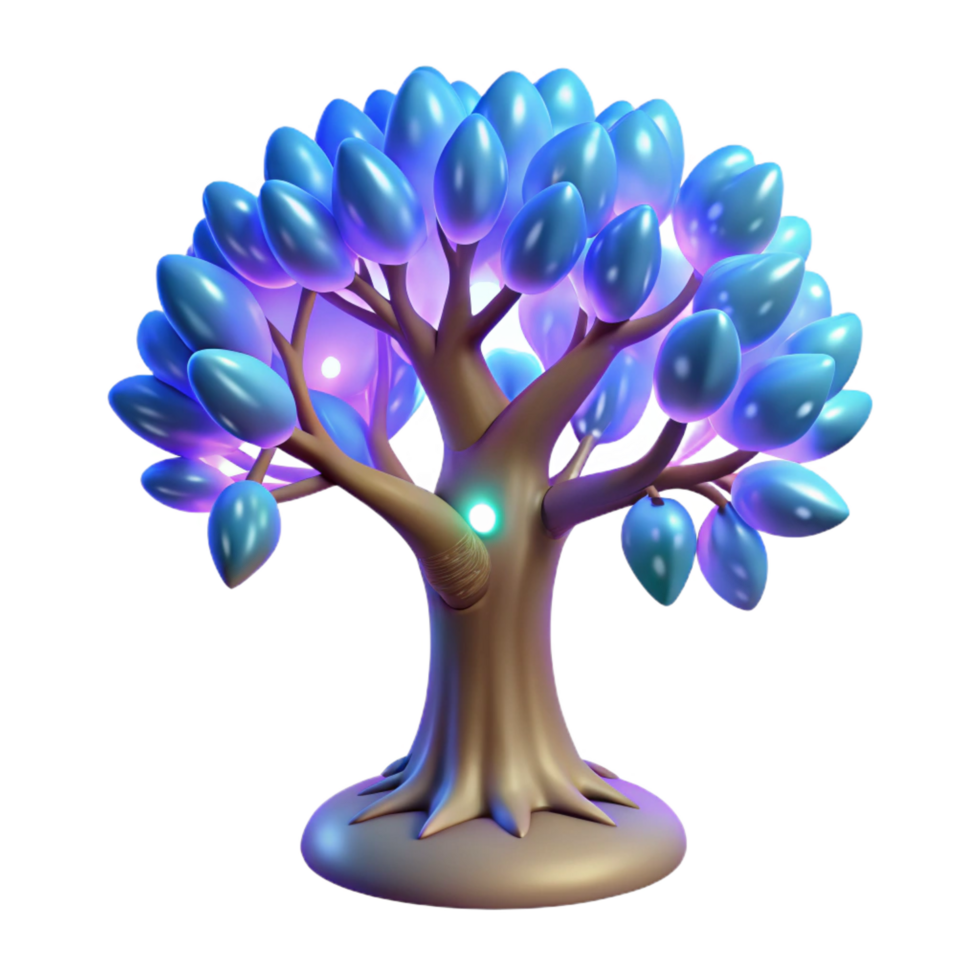 hypnotic nostalgic classic A mystical tree with glowing leaves, NO BACKGROUND with Transparent Background. exclusive png