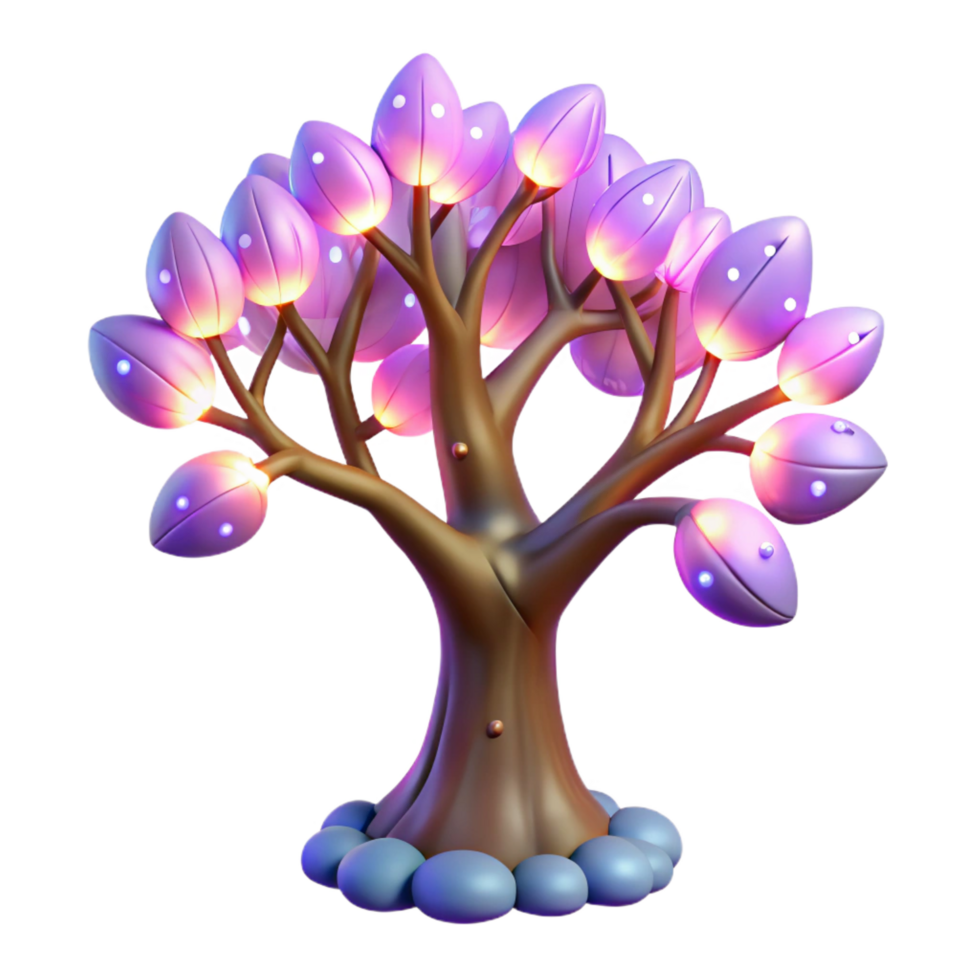 quintessential tropical A mystical tree with glowing leaves, NO BACKGROUND with Transparent Background. 4K png