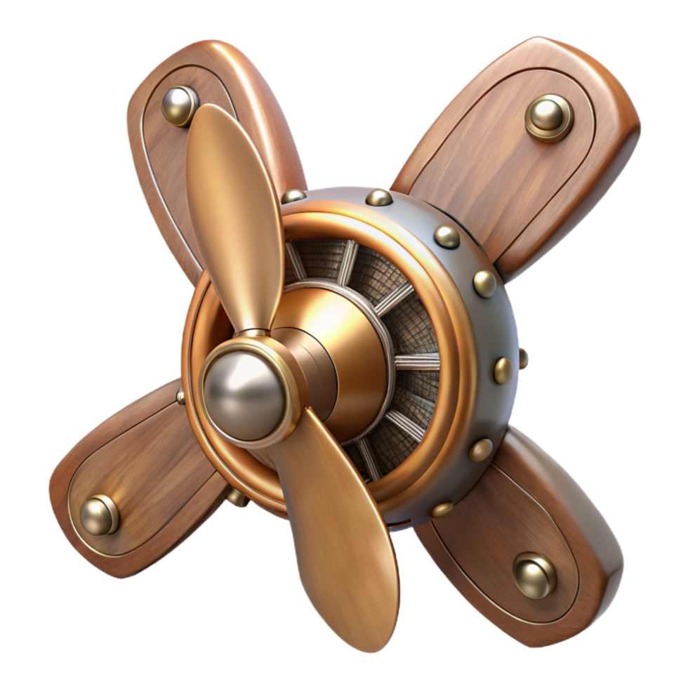 memorable gothic Steampunk airship propeller made of polished wood and copper. NO BACKGROUND with Transparent Background. original png