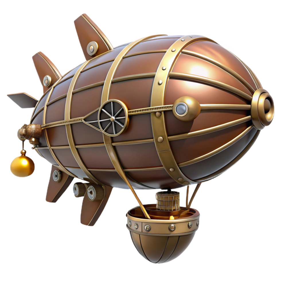impressive retro Steampunk dirigible miniature with intricate details and propellers. NO BACKGROUND with Transparent Background. refined png