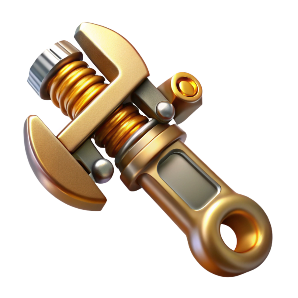 extraordinary elegant Steampunk wrench with adjustable jaws and a brass finish. NO BACKGROUND with Transparent Background. fine detail png