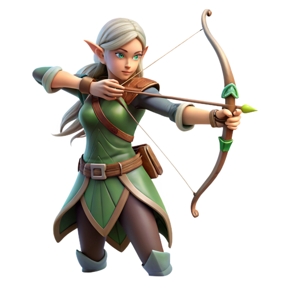 exceptional futuristic A beautiful elf archer, aiming a bow and arrow. NO BACKGROUND with Transparent Background. original png