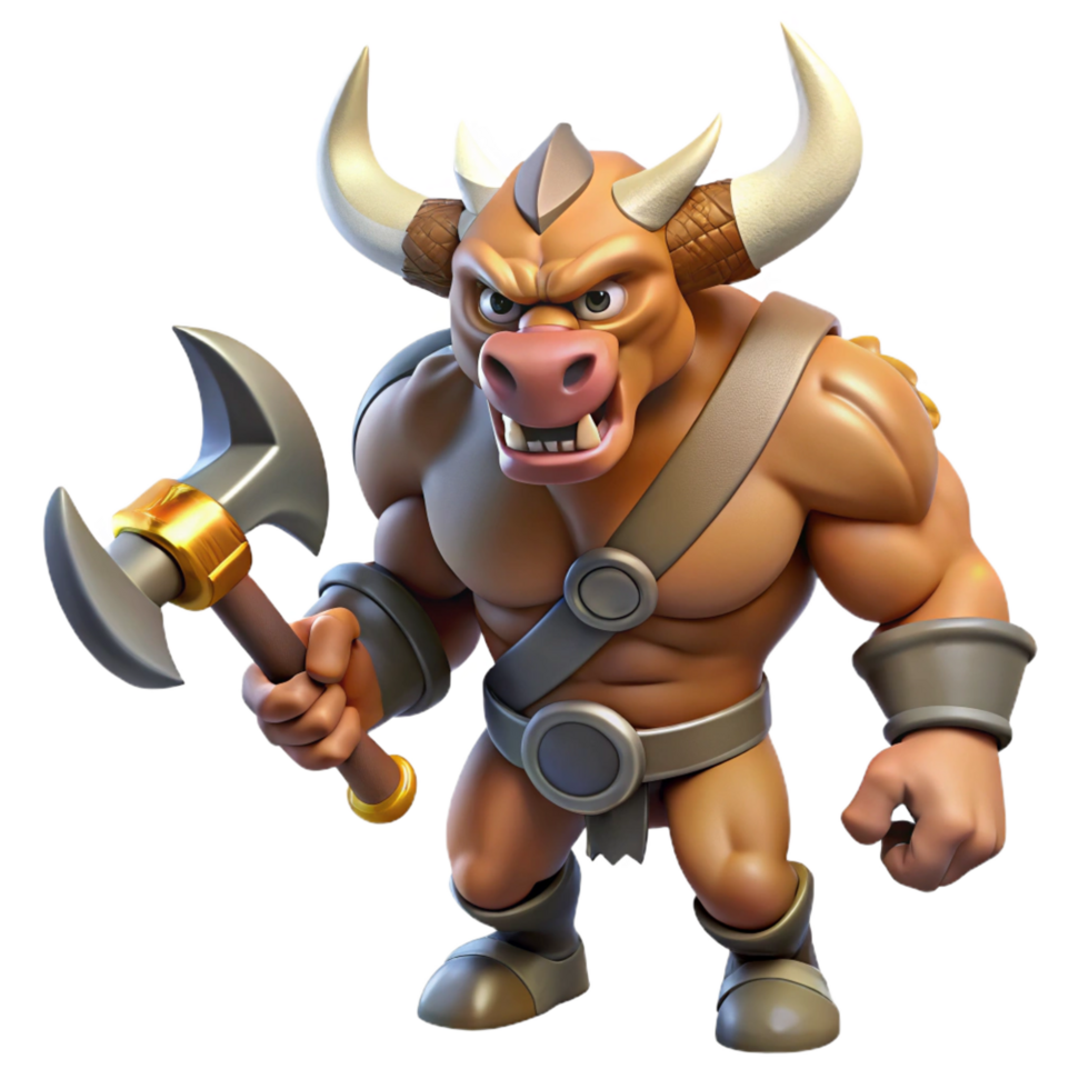 immaculate intense gothic A roaring minotaur, holding a battle axe. NO BACKGROUND with Transparent Background. artisan png