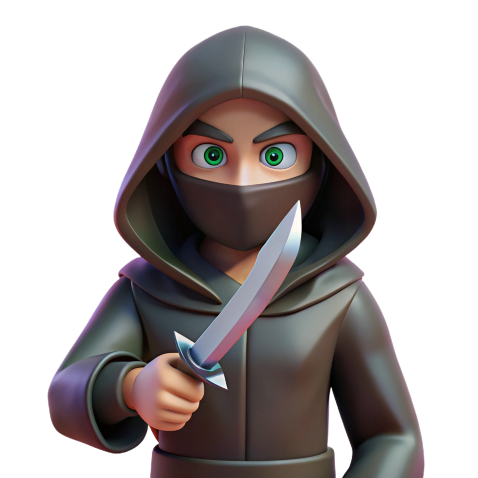 wonderful acclaimed A hooded assassin, holding a poisoned dagger. NO BACKGROUND with Transparent Background. png