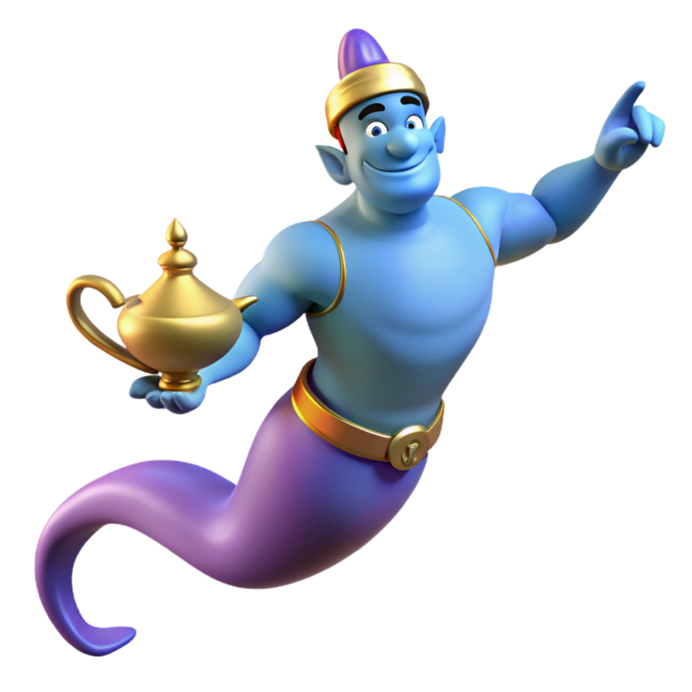 spectacular exemplary A powerful genie, emerging from a magic lamp. NO BACKGROUND with Transparent Background. png