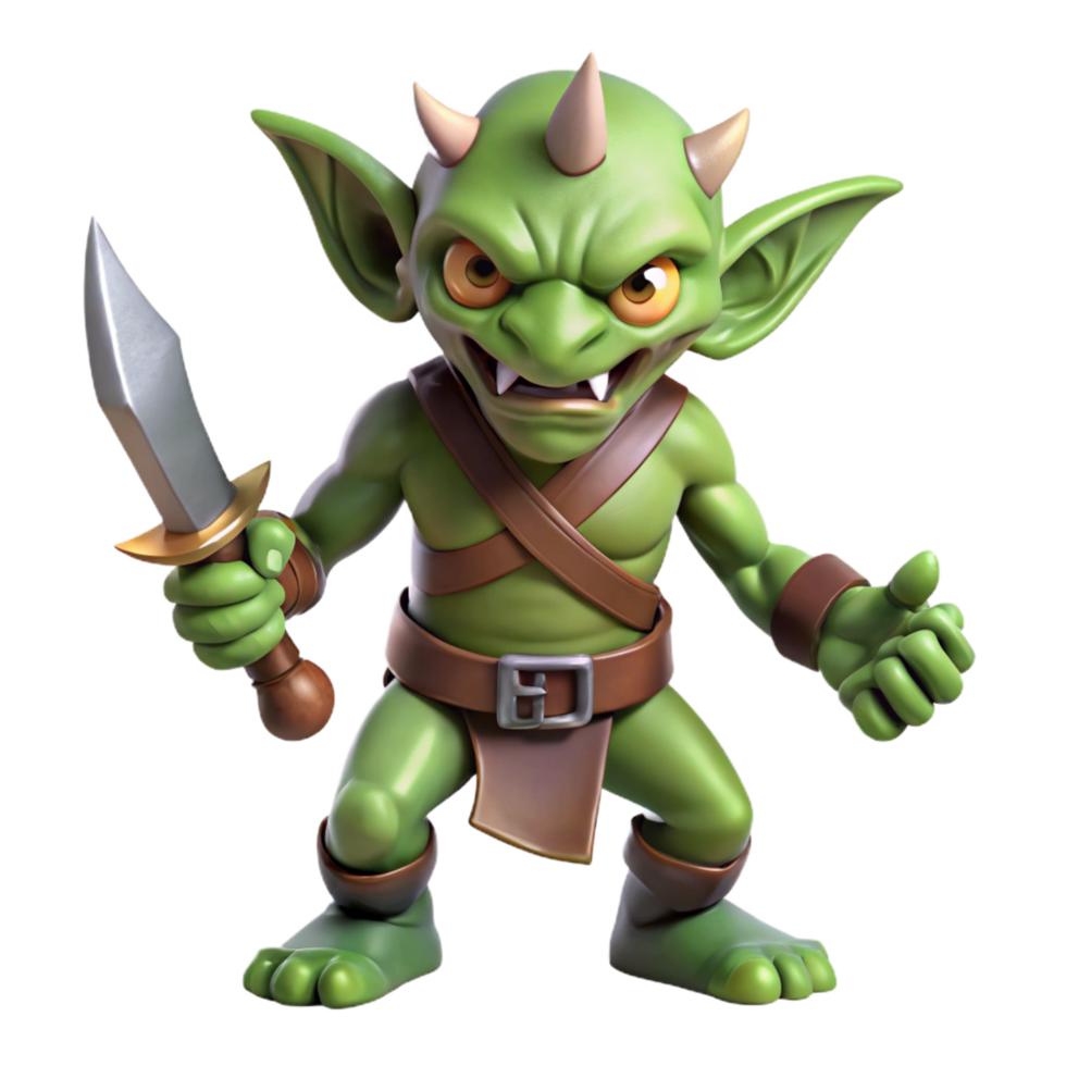 immaculate baroque A fierce goblin, wielding a rusty dagger. NO BACKGROUND with Transparent Background. exclusive png