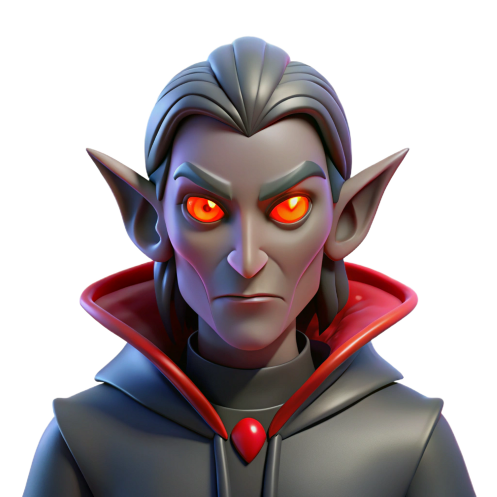 passionate striking A menacing dark elf, with glowing red eyes. NO BACKGROUND with Transparent Background. original png