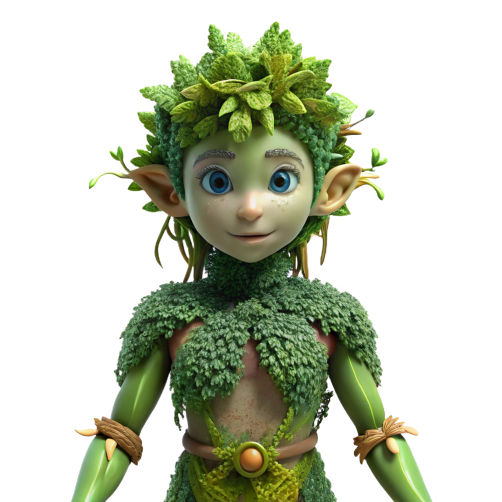 mesmerizing futuristic A charming dryad, covered in moss and vines. NO BACKGROUND with Transparent Background. elite png