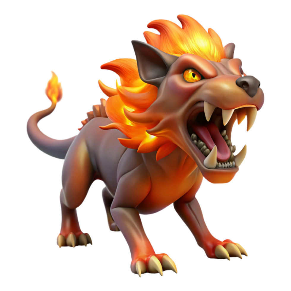 unforgettable rustic A ferocious chimera, breathing fire. NO BACKGROUND with Transparent Background. refined png