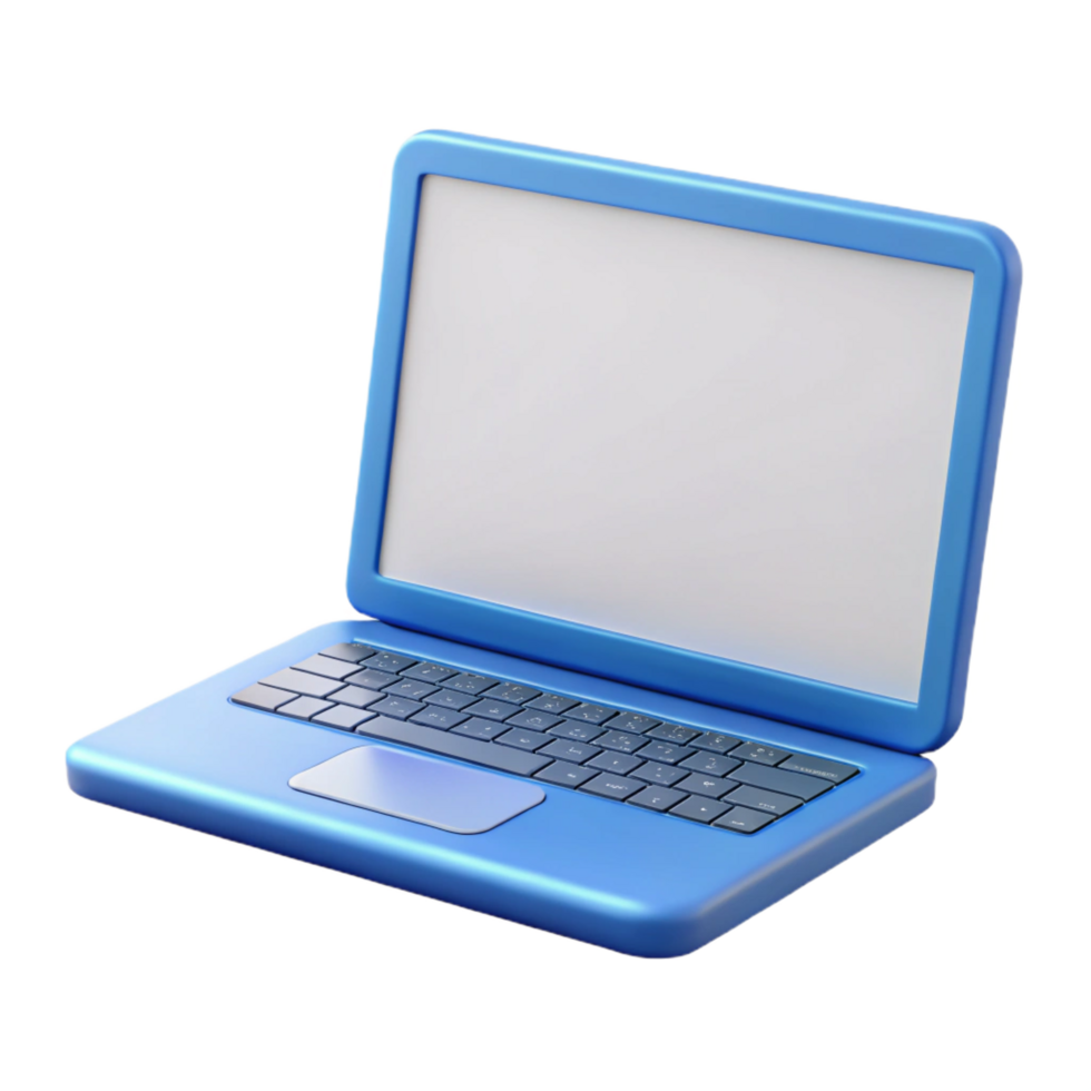 enchanting reflective vintage A laptop computer, open and displaying a blank screen, NO BACKGROUND with Transparent Background. flawless png