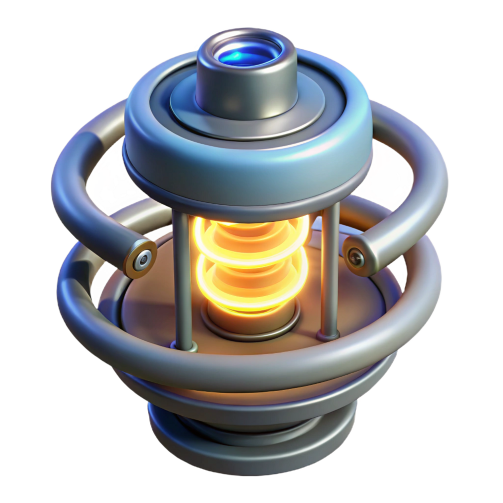 glorious urban Artificial gravity generator with glowing core and magnetic coils. NO BACKGROUND with Transparent Background. perfect clarity png