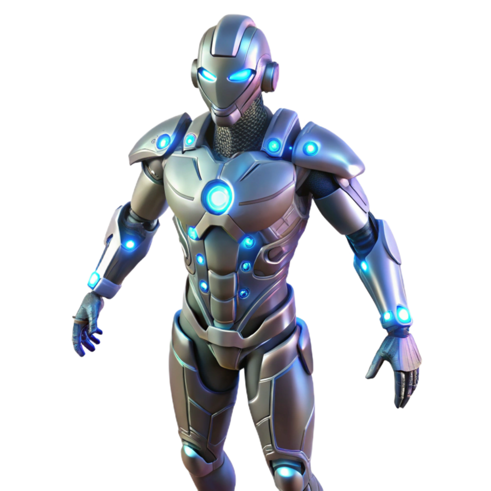 ethereal magnificent Cybernetic exoskeleton suit with glowing power conduits. NO BACKGROUND with Transparent Background. precision png