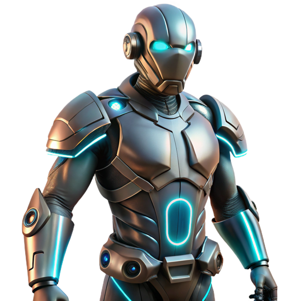 iconic organic Cybernetic exoskeleton suit with glowing power conduits. NO BACKGROUND with Transparent Background. high quality png