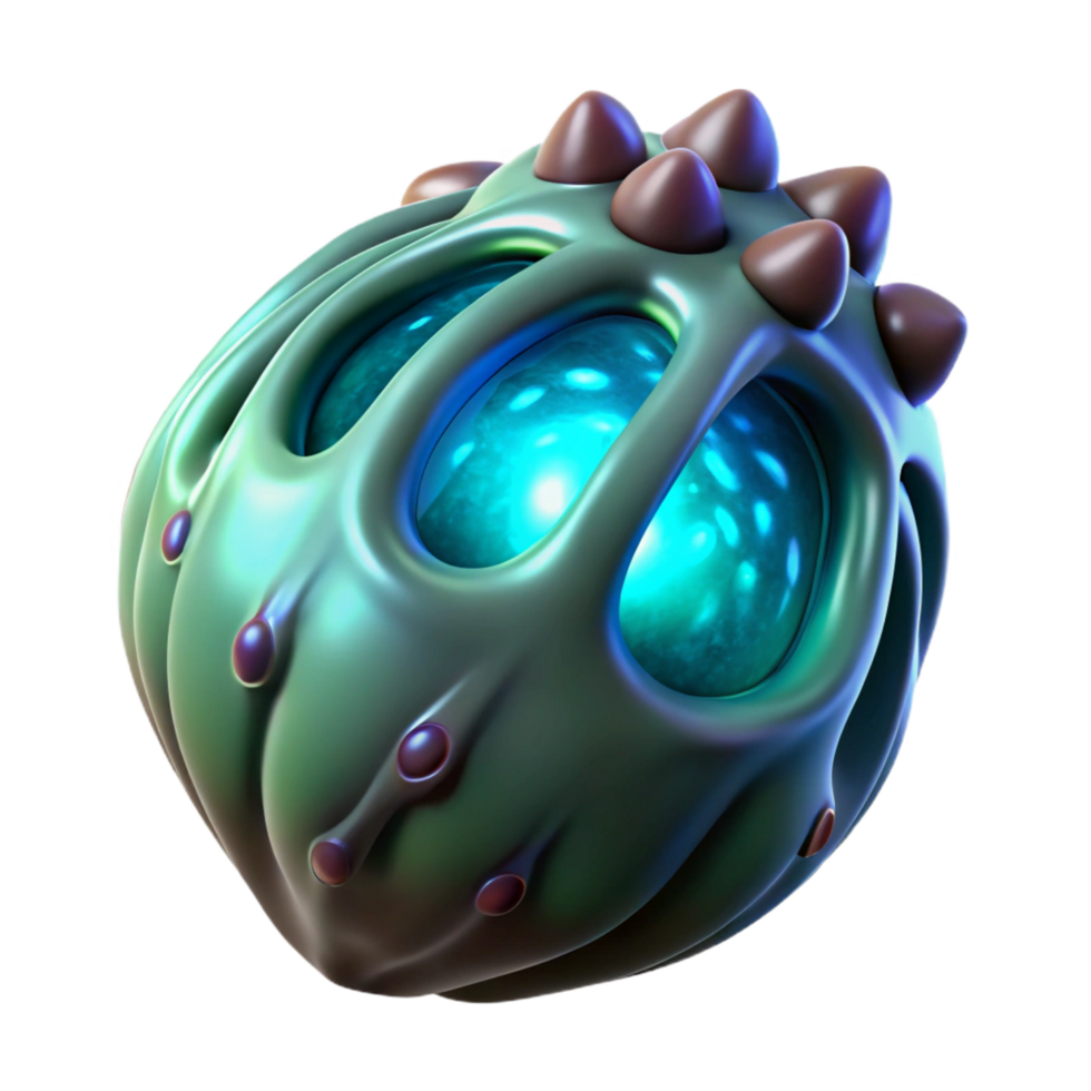 fascinating standout Alien seed pod with pulsating core and bioluminescent veins. NO BACKGROUND with Transparent Background. png