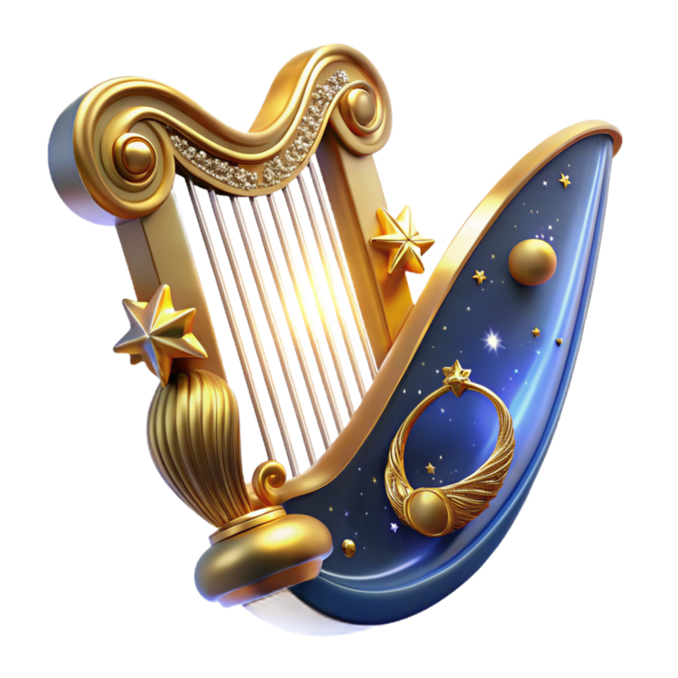 stunning rustic Harp Isolated with Golden Details Transparent Background original png