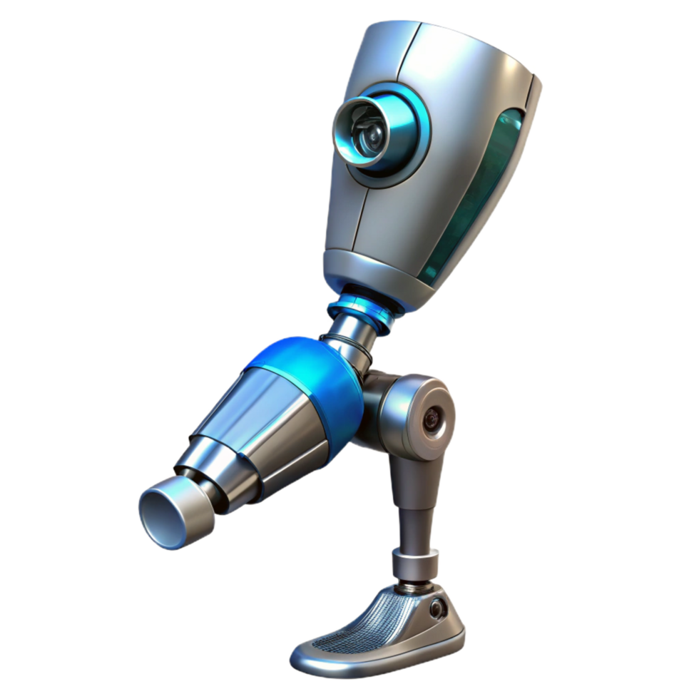 energetic beautiful Cybernetic prosthetic leg with intricate mechanics and hydraulics. NO BACKGROUND with Transparent Background. elite png