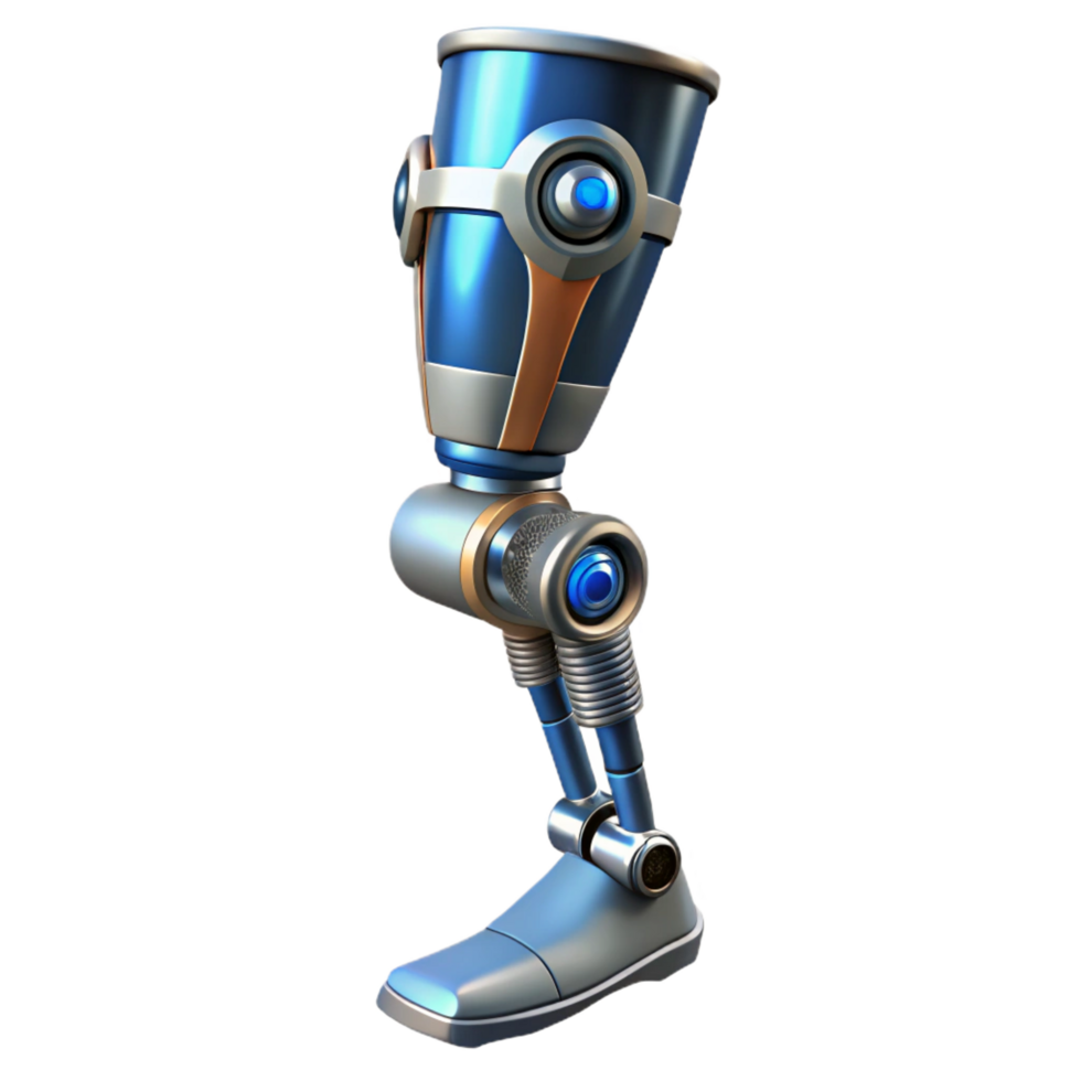 exquisite romantic traditional Cybernetic prosthetic leg with intricate mechanics and hydraulics. NO BACKGROUND with Transparent Background. professional png