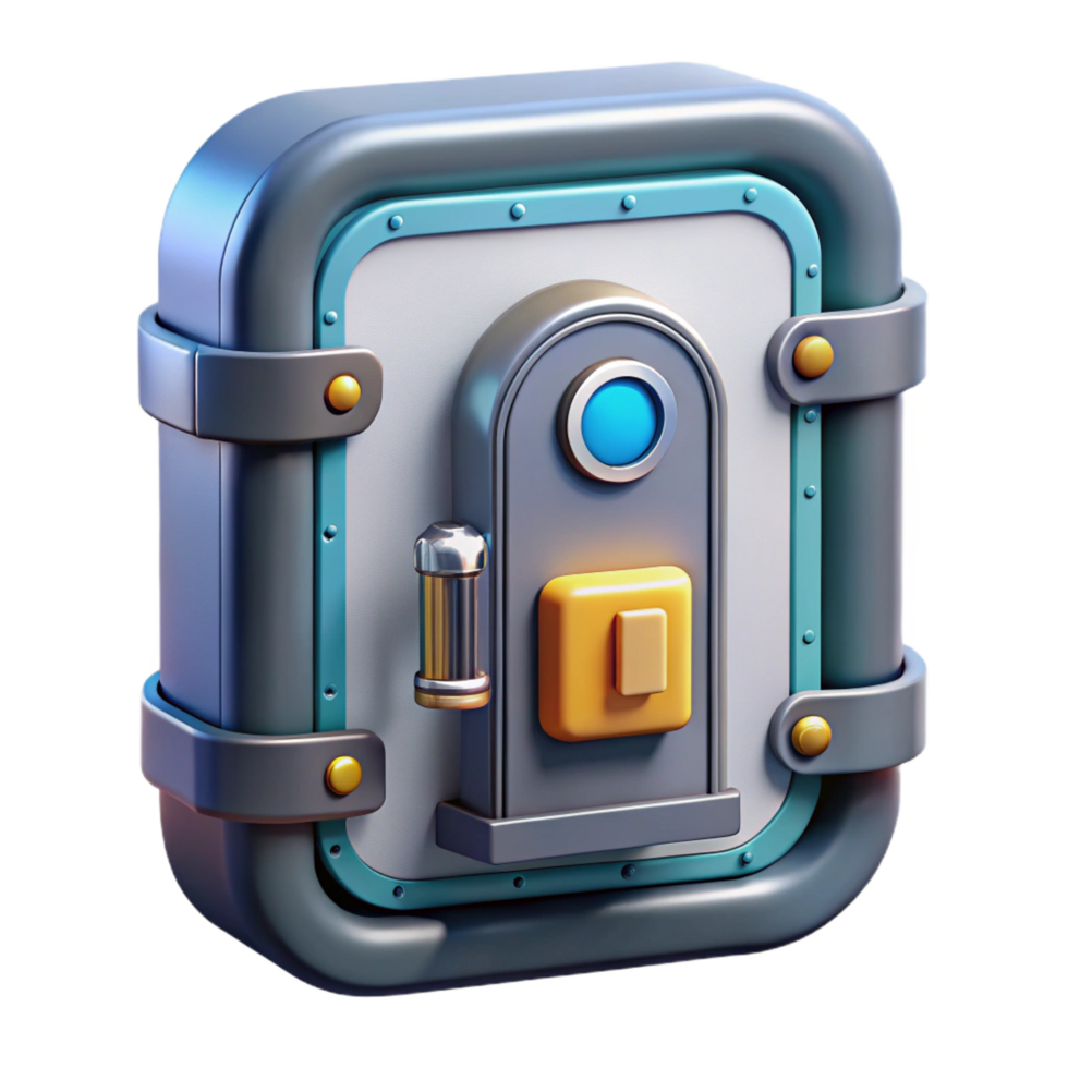 serene mysterious tropical Spaceship door with locking mechanism and security panel. NO BACKGROUND with Transparent Background. artisan png