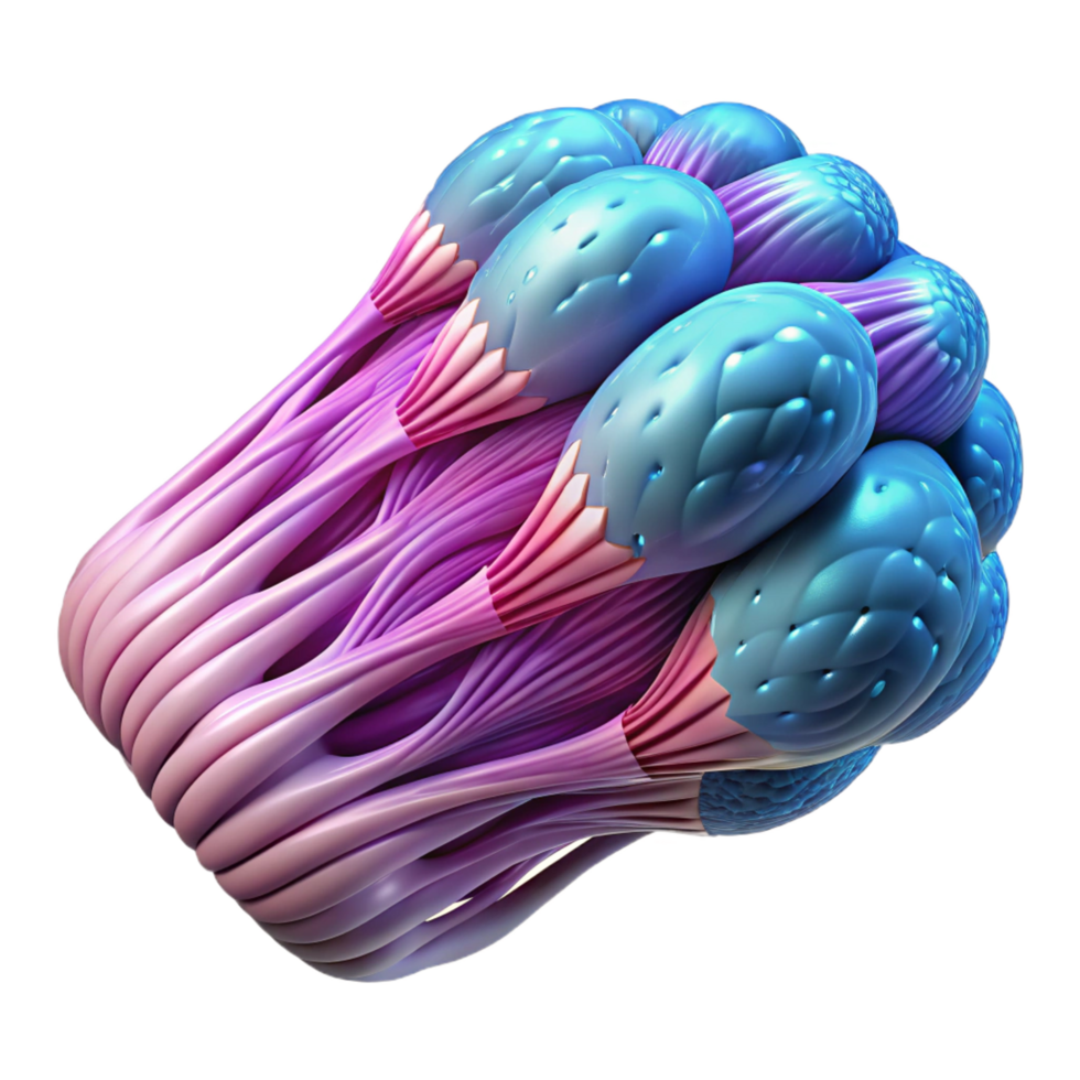 pristine ethereal classic Artificial muscle tissue with bioluminescent fibers and intricate structure. NO BACKGROUND with Transparent Background. exclusive png