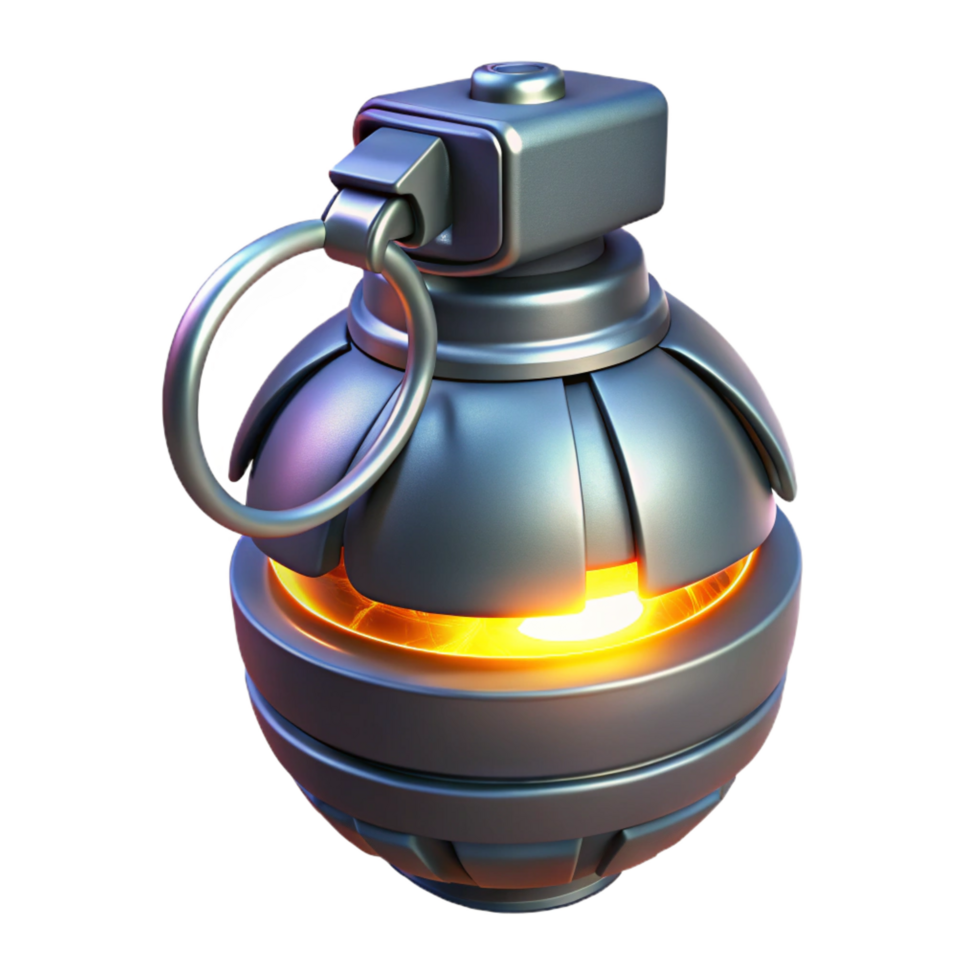 stunning acclaimed Futuristic grenade with glowing timer and explosive charge. NO BACKGROUND with Transparent Background. png