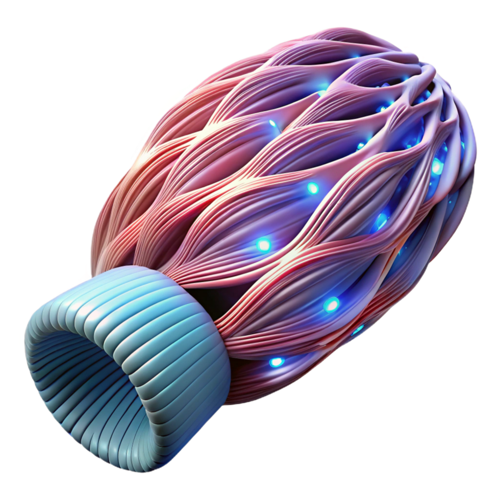 exceptional urban Artificial muscle tissue with bioluminescent fibers and intricate structure. NO BACKGROUND with Transparent Background. gallery standard png