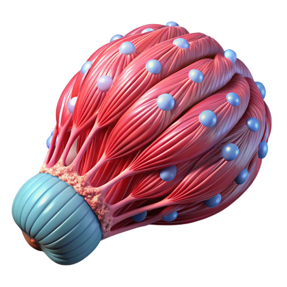 magnificent exemplary Artificial muscle tissue with bioluminescent fibers and intricate structure. NO BACKGROUND with Transparent Background. png