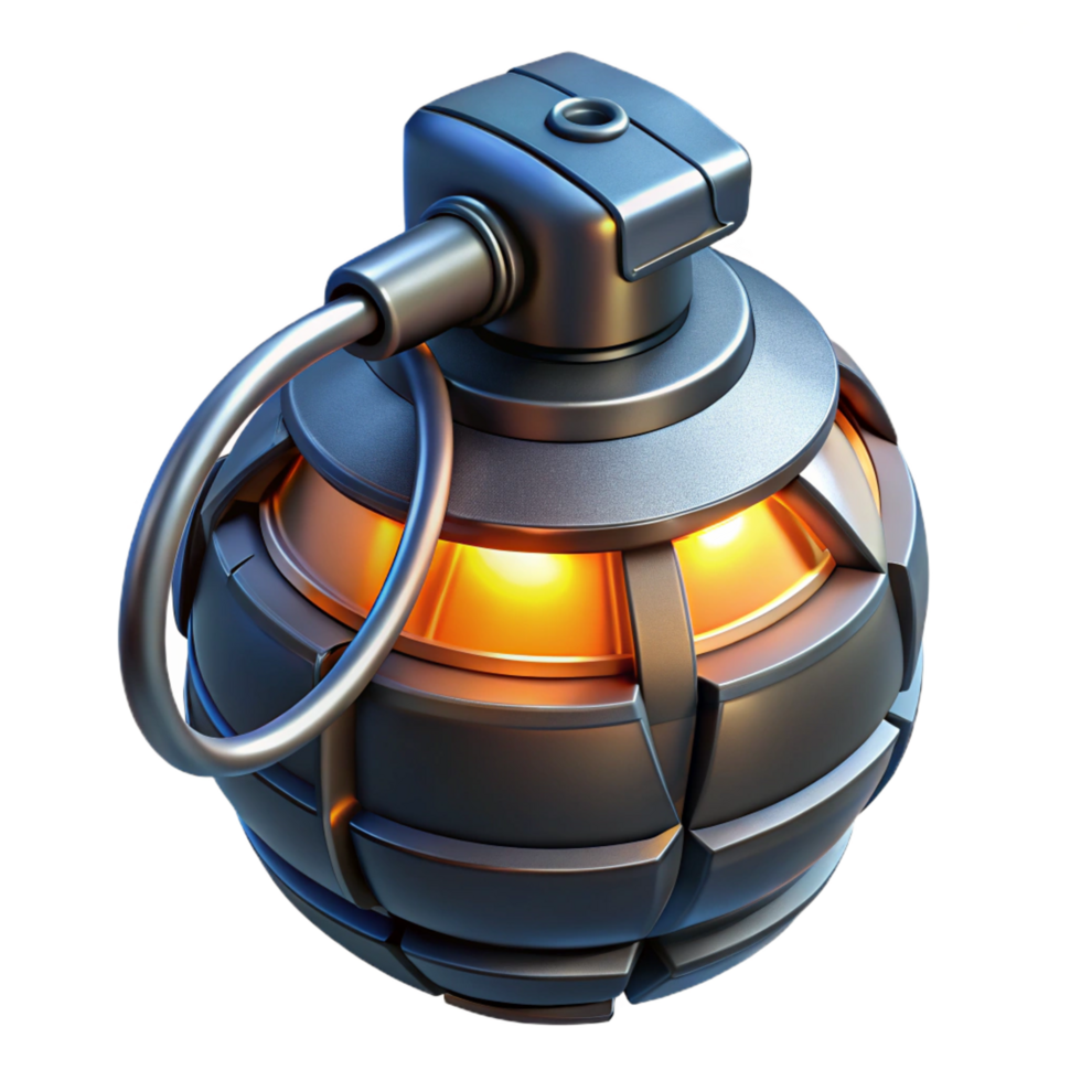 memorable creative Futuristic grenade with glowing timer and explosive charge. NO BACKGROUND with Transparent Background. handcrafted png