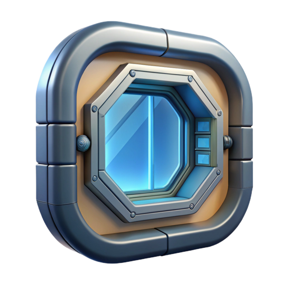 standout avant-garde Spaceship window with futuristic design and reinforced frame. NO BACKGROUND with Transparent Background. premium png