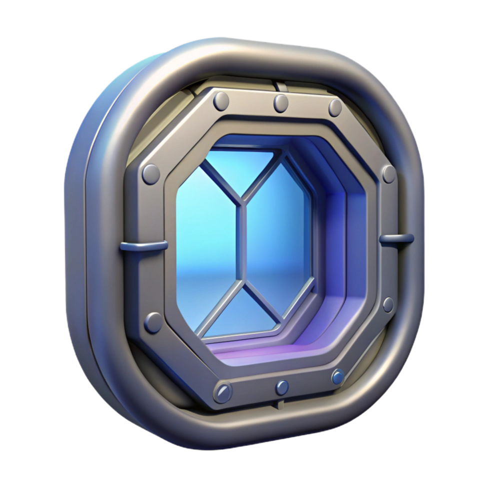 exquisite remarkable Spaceship window with futuristic design and reinforced frame. NO BACKGROUND with Transparent Background. png