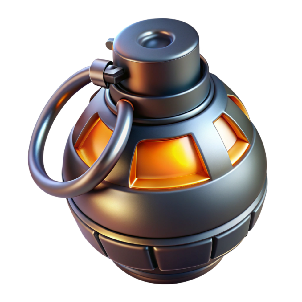 vibrant inspired Futuristic grenade with glowing timer and explosive charge. NO BACKGROUND with Transparent Background. png