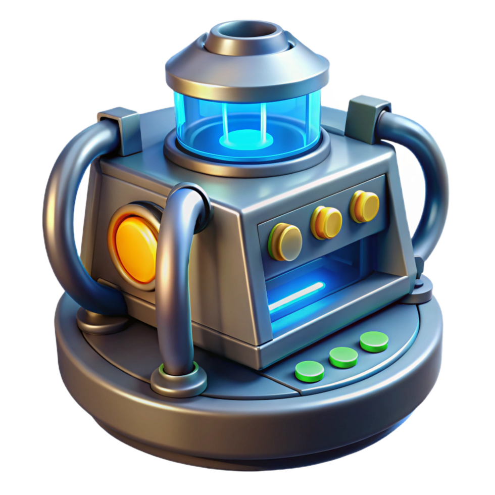 pristine intense impressionist High-tech scientific instrument with glowing display and complex controls. NO BACKGROUND with Transparent Background. ultra HD png