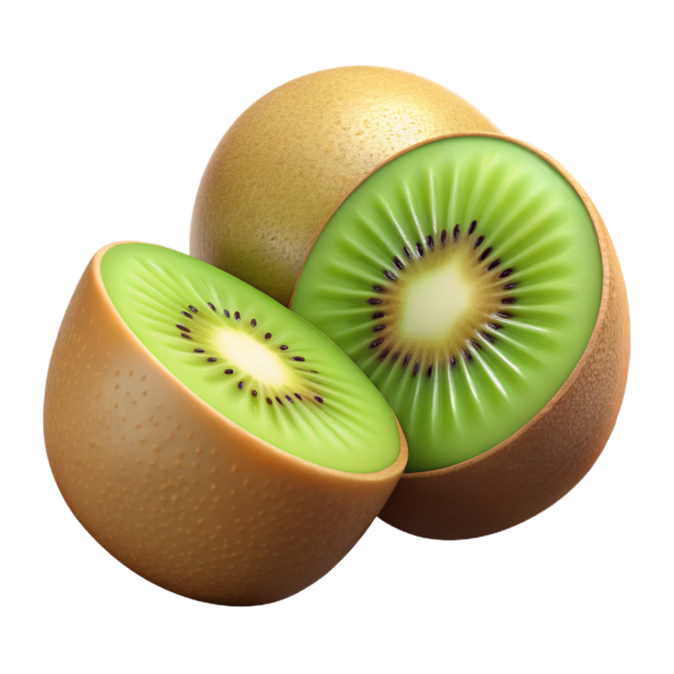 majestic intense art deco One kiwi fruit sliced in half NO BACKGROUND with Transparent Background. precision png