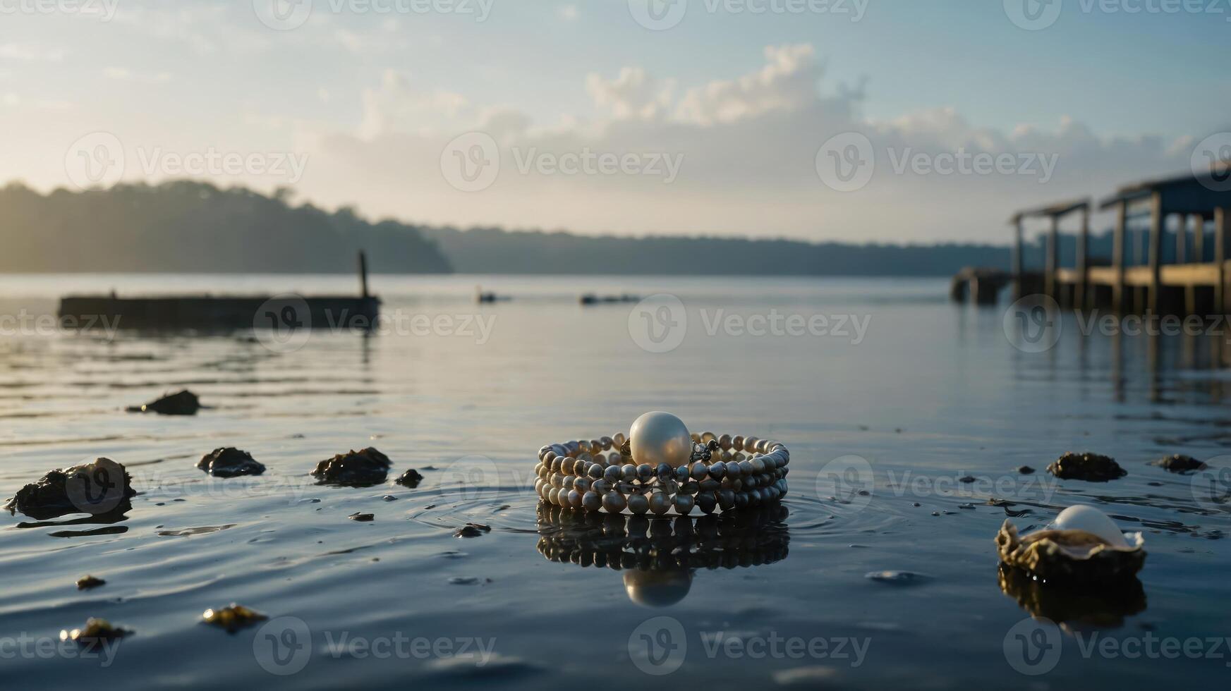 Pearl Bracelet Floating on Shallow Water at Lake During Daytime photo