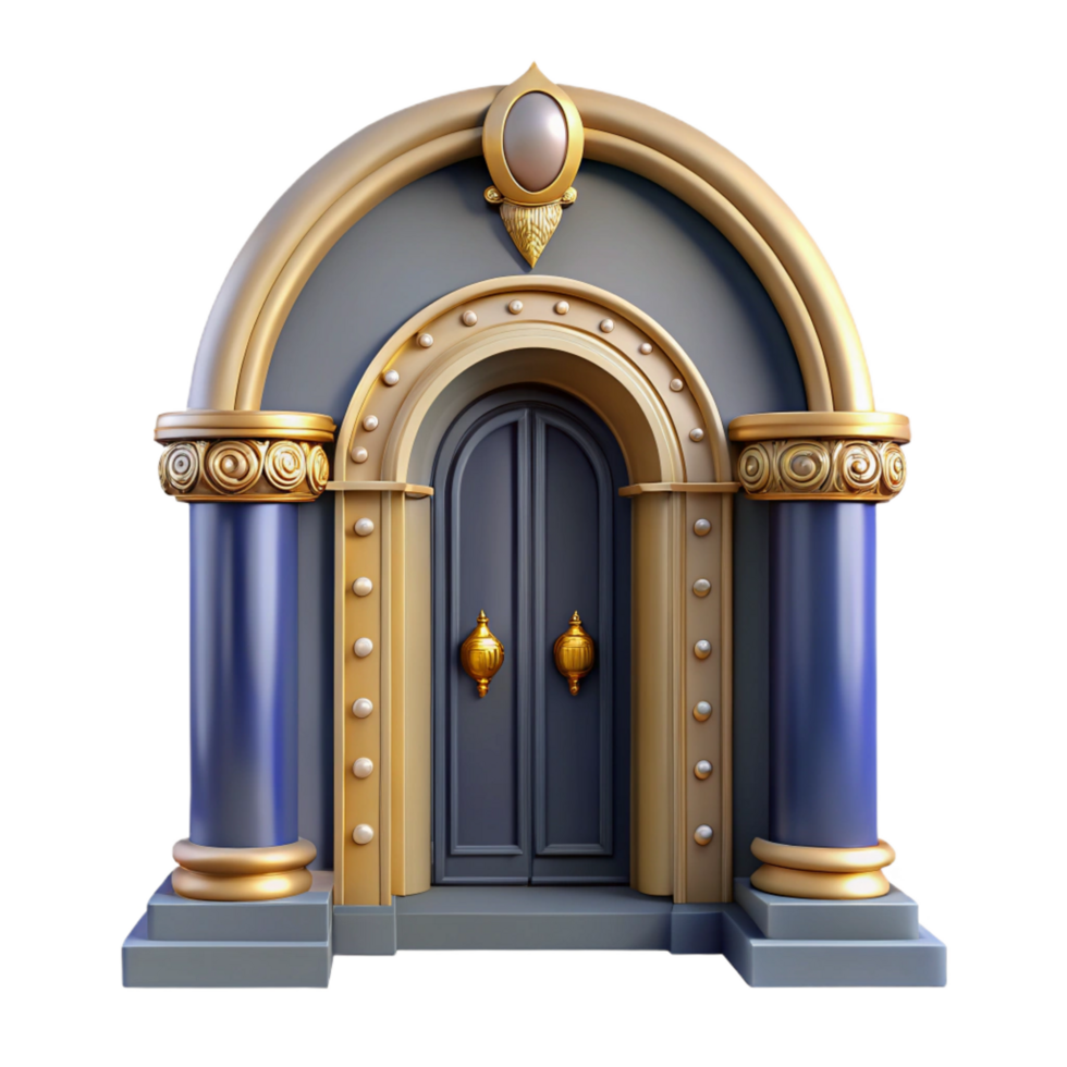 pristine impressionist Art Deco doorway, ornate details, NO BACKGROUND with Transparent Background. exclusive png
