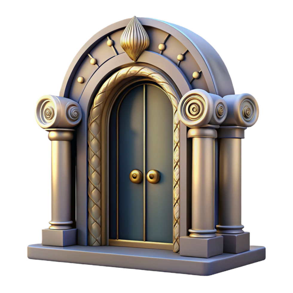 wonderful reflective avant-garde Art Deco doorway, ornate details, NO BACKGROUND with Transparent Background. flawless png
