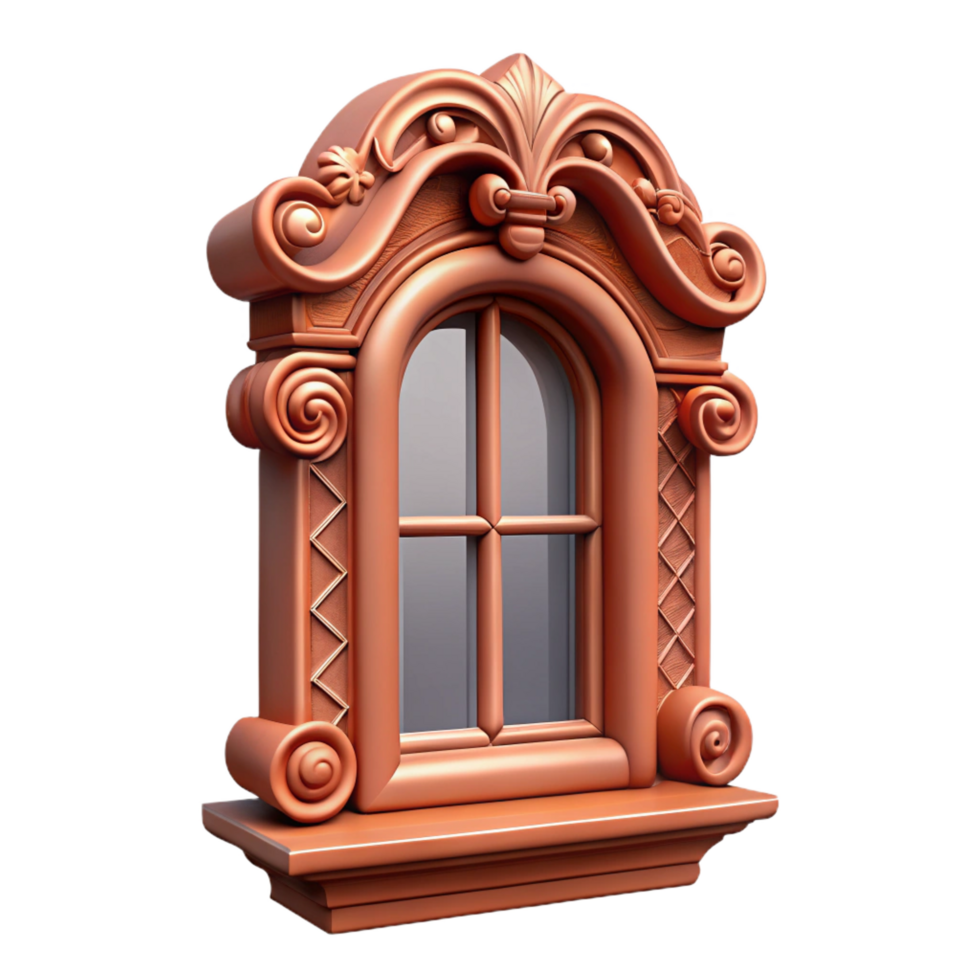 melancholic majestic Victorian window frame, intricate wood carving, NO BACKGROUND with Transparent Background. precision png