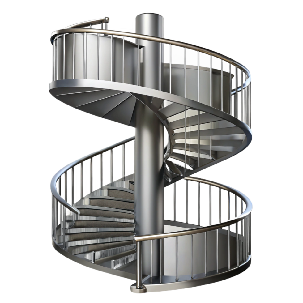melancholic alluring Spiral staircase, metal, industrial, NO BACKGROUND with Transparent Background. refined png